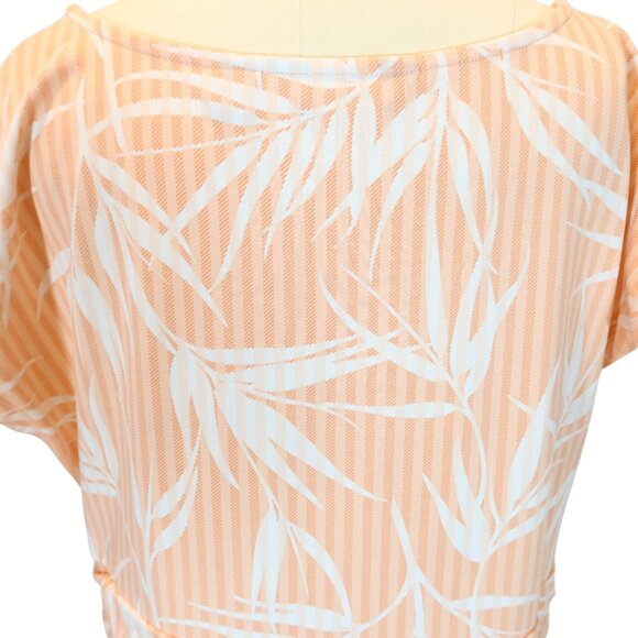 LANDS END Tropical Palm Print Twist Front Midi Dress Size XL Peach White Cotton - Picture 8 of 10